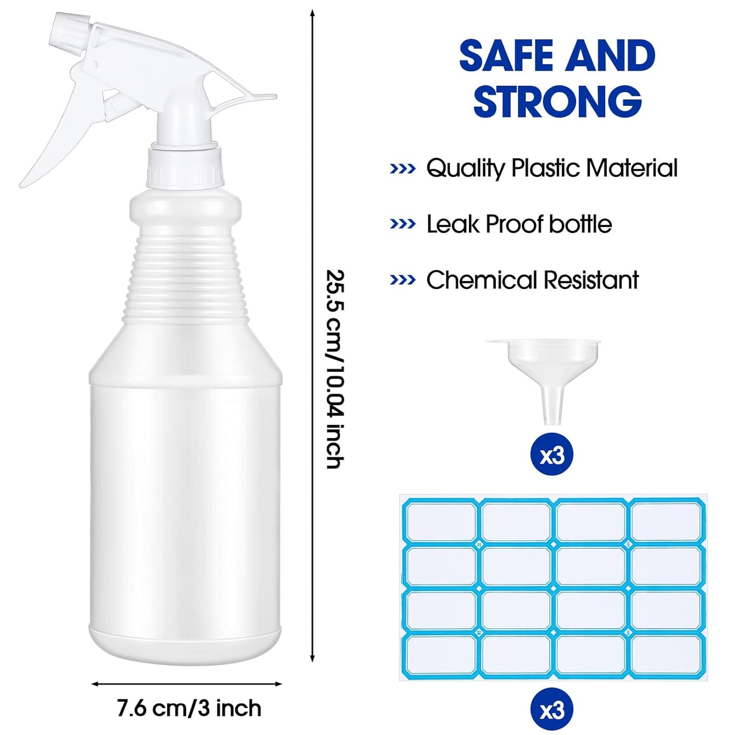 Yinder 18 Pcs 16 Oz Plastic Spray Bottle Bulk Empty Refillable Spray Bottles for Cleaning Solution Leak Proof Water Sprayer with Adjustable Nozzle Mist/Stream Mode(White)