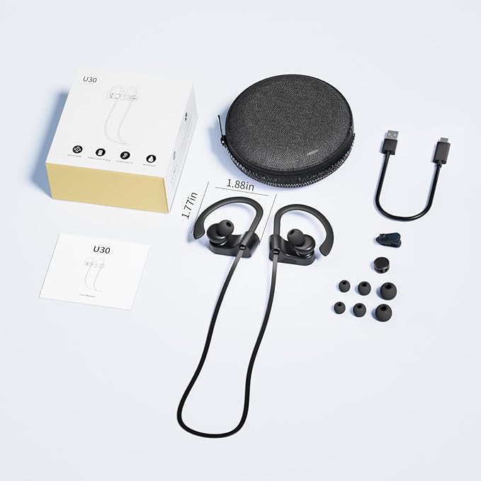 Bluetooth Headphones Wireless Earbuds with Spatial Audio Deep Bass Stereo Sound Isolation Bluetooth 5.4 IPX7 Waterproof Headphones with Digital Display Running Earphones for Sports, Gym, Workout