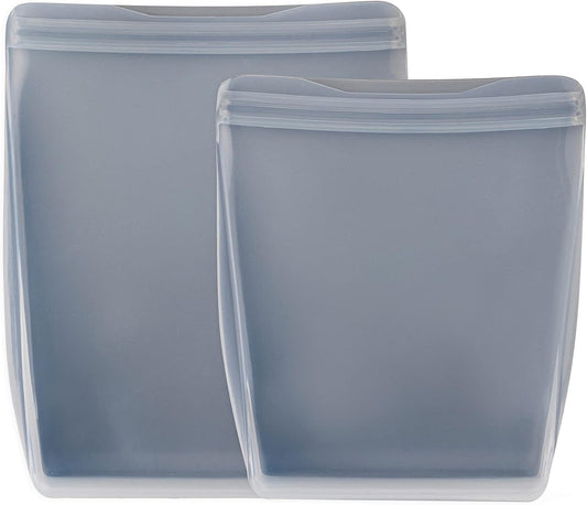 W&P Porter Silicone Reusable Storage Bags, Stand-Up Variety 2 Pack (36oz, 50oz), Slate, Food Storage Container, Microwave and Dishwasher Safe, Easy Cleaning