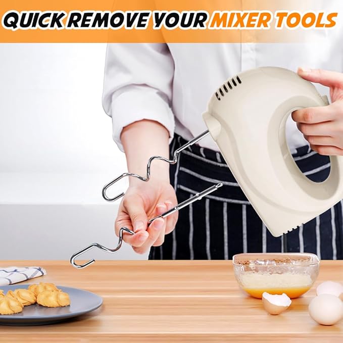 Handmixer Electric Handheld - 7 Speed Portable Kitchen Mixer Electric with 5 Stainless Steel Accessories Whisk, Food Beater for Whipping Mixing Cookies Cakes Eggs, Beige