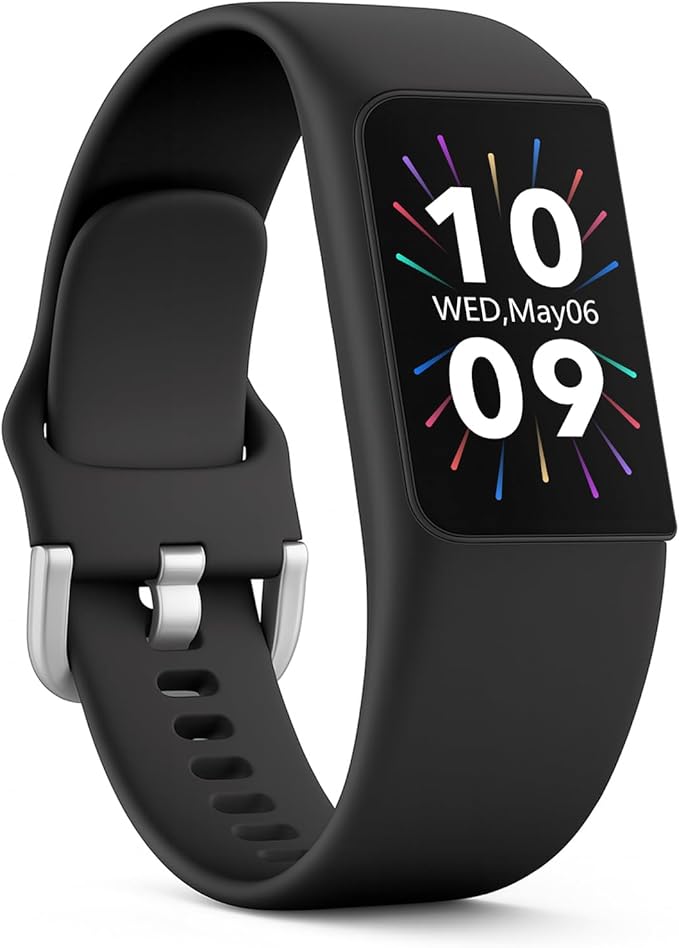 FITVII Fitness Tracker, Slim AMOLED Fitness Watch 2025 with 24/7 Heart Rate, Blood Pressure, Blood Oxygen, Stress Monitor, Step Calorie Counter, IP68 Waterproof Smart Watch for Women Men