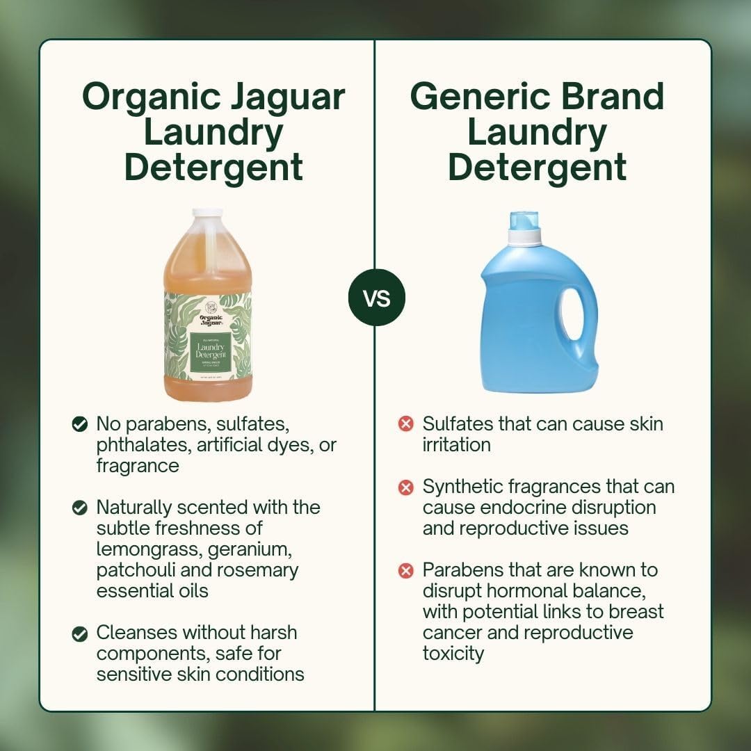 Organic Jaguar Laundry Detergent, Spring Breeze, Up to 64 Loads, 100% Natural Formula with Essential Oils, Gentle & Effective Formula Without Harsh Ingredients, Paraben & Sulfate Free, Natural Scent
