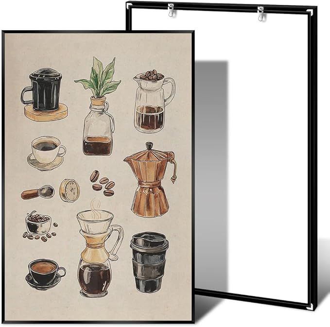 Vintage Espresso Coffee Chart Canvas Print Poster Kitchen Supplies Wall Art Minimalist Watercolor Painting Home Decor Aesthetic Pictures for Dining Room Cafe Shop 24x36inch Metal Black Frame