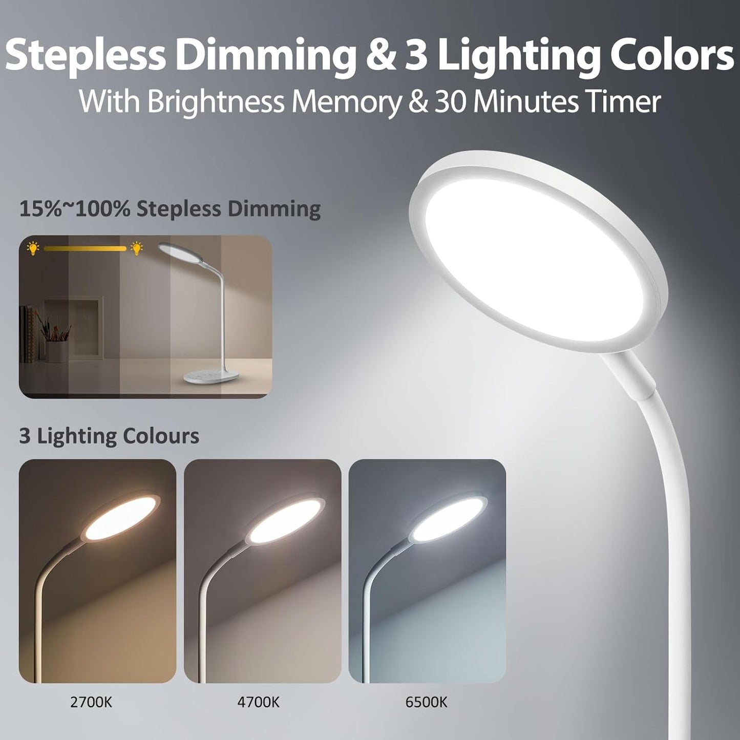 G Keni Ultra Bright Cordless Desk Lamp with Wireless Charger for Home Office Dorm, 4000mAh Dimmable Bedside Reading Desk Lamp with Timer, 3 Color Modes, Eye Care Touch Desk Light for Study Work (X5)