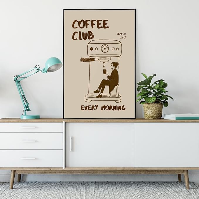 Served Daily Every Morning Sign Wall Art Funny Coffee Club Canvas Print Poster Vintage Kitchen Minimalist Painting Aesthetic Pictures Decor for Cafe Station Bar Cart 24x36inch Metal Black Frame