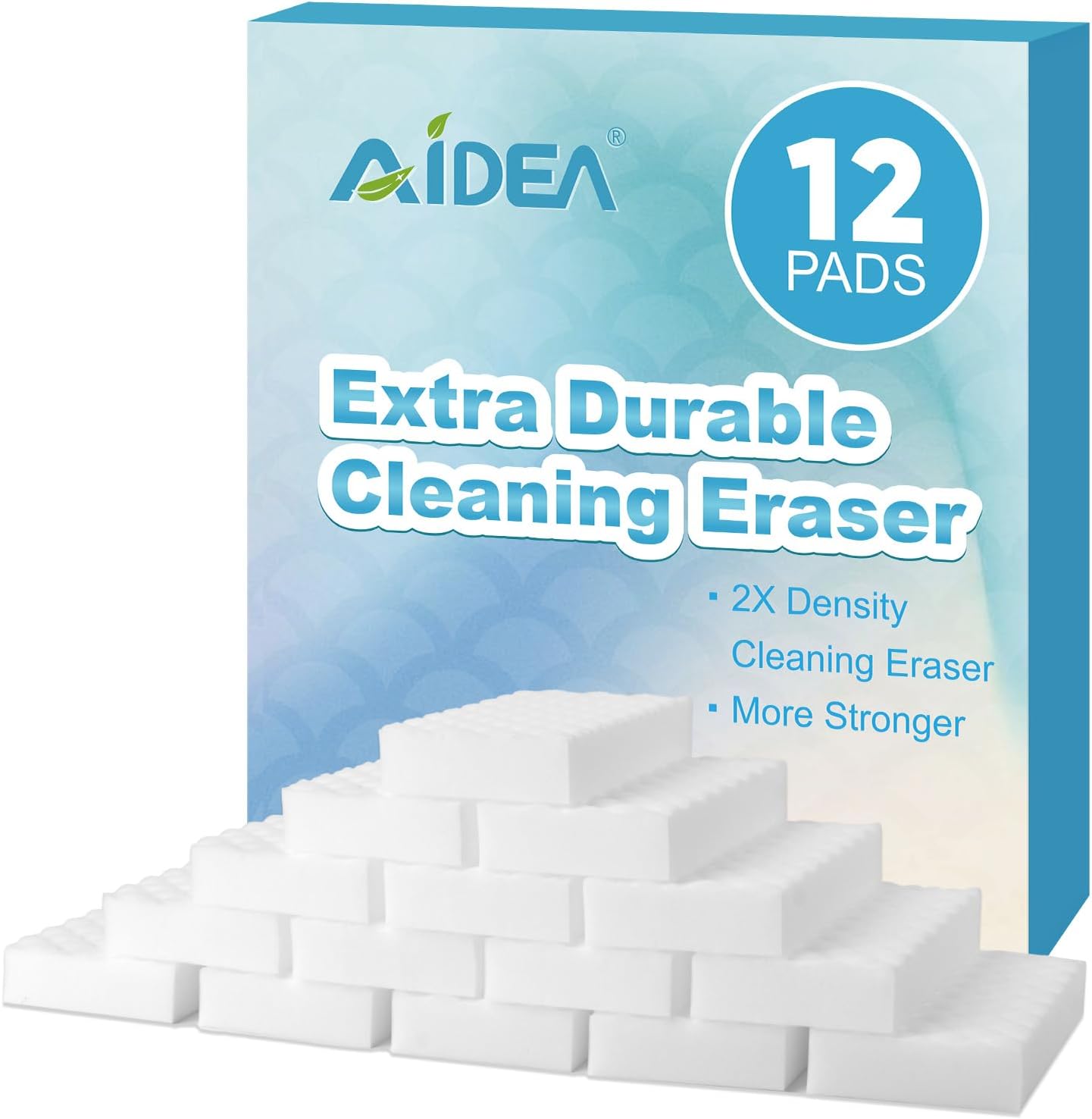 AIDEA Magic Sponges Cleaning Eraser, 2X Density Stronger Sponge for Household, Powerful Scrubber Foam Pads, Multi-Surface Cleaning Supplies for Kitchen, Furniture, Bathroom, Sink, Wall, 12 Pads