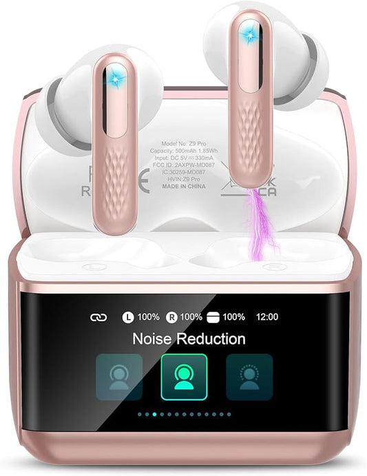Wireless Earbuds, Bluetooth 5.4 Headphones with Multifunction Touch Screen, 48H Deep Bass Stereo Ear Buds, 5 EQ Modes, ANC/ENC Noise Cancelling, Transparency Mode, IPX7 Bluetooth Earbuds, Rosa