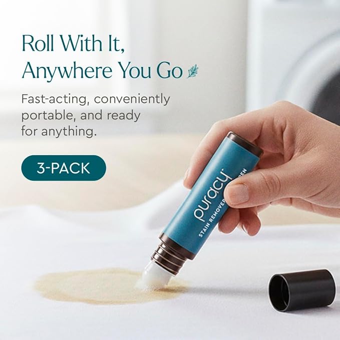 Puracy Stain Remover Pen, Natural Based Travel and Laundry Stain Cleaner for Clothes, Baby Essentials, Kids Stains, Oil and Fabric Spot Cleaner, Unscented (Stain Remover Pen, 0.33 oz, 3 pack)