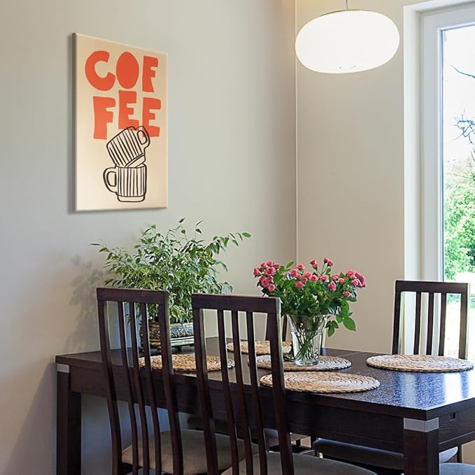 Retro Italian Espresso Coffee Bold Orange Sign Wall Art Stacked Black Stripe Coffee Cups Canvas Print Poster Modern Kitchen Minimalist Line Aesthetic Pictures Boho Decor for Cafe 24x36inch Unframed