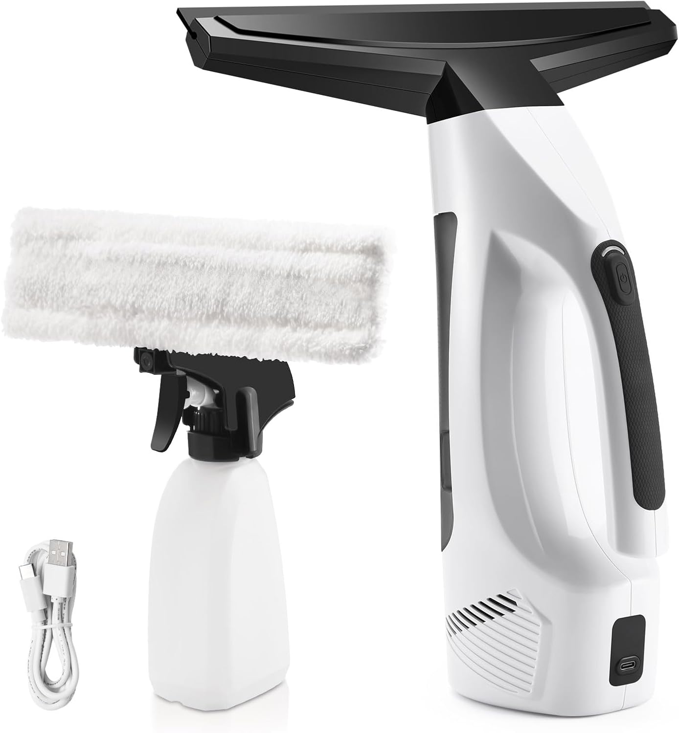 Window Vacuum Squeegee Cordless, Handheld Window Vac with Multi-Purpose Spray Bottle & Microfiber Cloth, Electric Cleaning Tool for Windows, Tiles, Mirror, Countertop, Car Windshield