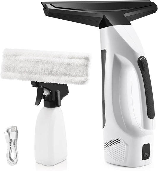 Window Vacuum Squeegee Cordless, Handheld Window Vac with Multi-Purpose Spray Bottle & Microfiber Cloth, Electric Cleaning Tool for Windows, Tiles, Mirror, Countertop, Car Windshield