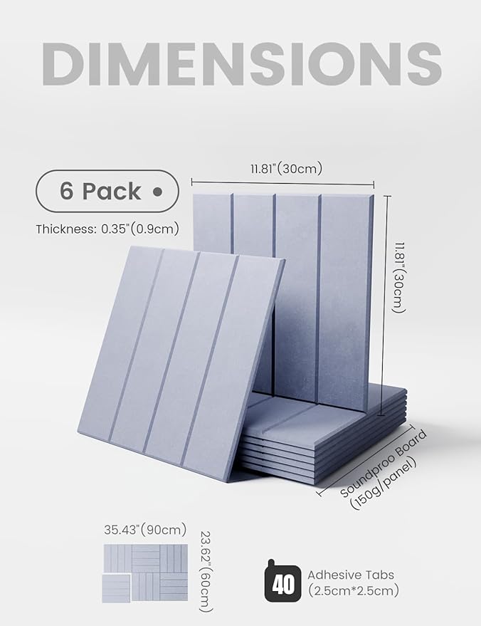 Felt Bulletin Board Tiles Large 36" x 24" Cork Board Alternative-6 Pack with 40 Adhesive Tabs, Thick Slat Wall Panels for Office Decor, Push Pin Board Wall Organizer - Soft Periwinkle