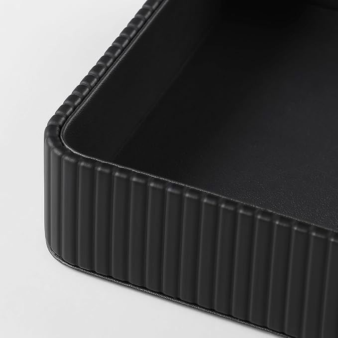 2 Pack Nightstand Organizer Tray, Decorative Perfume Valet Tray Trinket Dish Catch All Purse Key Bowl, PU Leather Coffee Table Trays for Vanity Dresser Bedside Bathroom Countertop (Black)