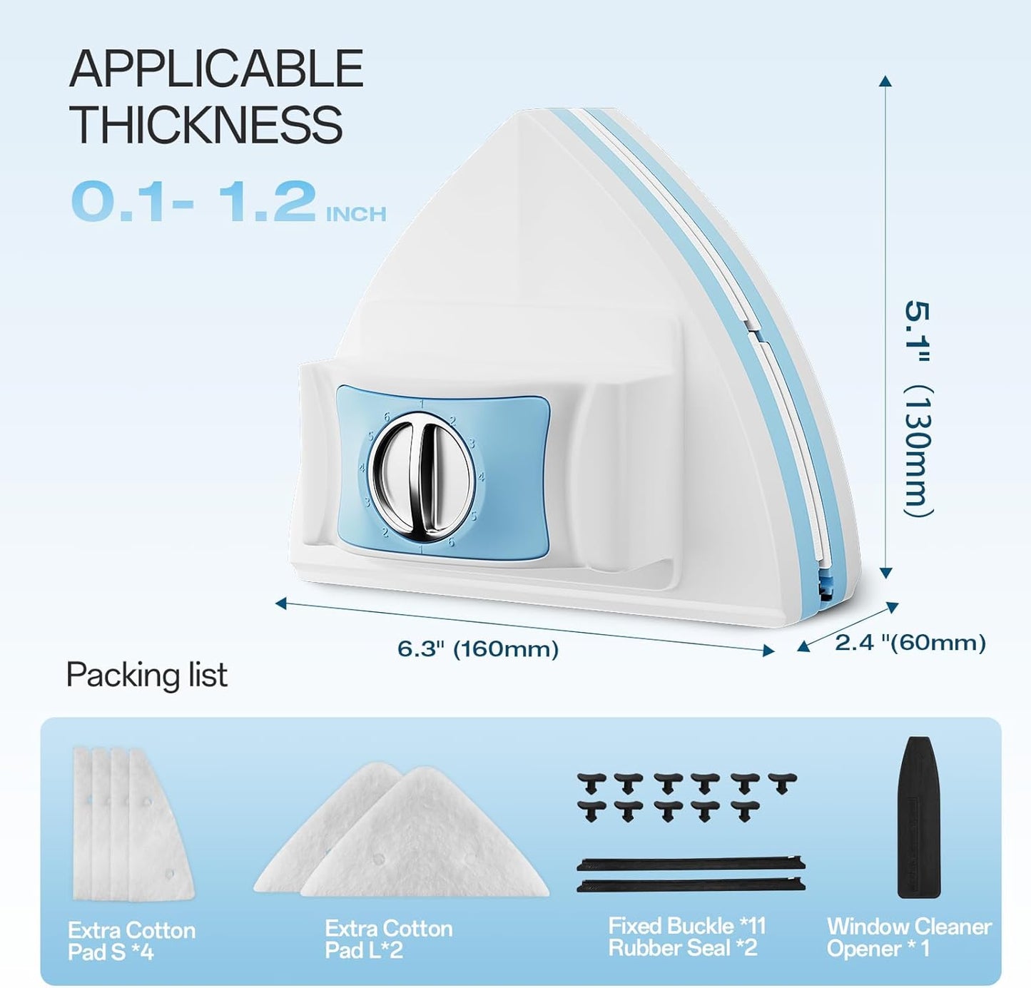 Magnetic Window Cleaner Double-Sided Glass Wiper, Adjustable Magnetic Force Window Washing Tool for High-Rise Single/Double Glazed Windows Fits 0.1''–1.2'' (3–30mm) Thickness