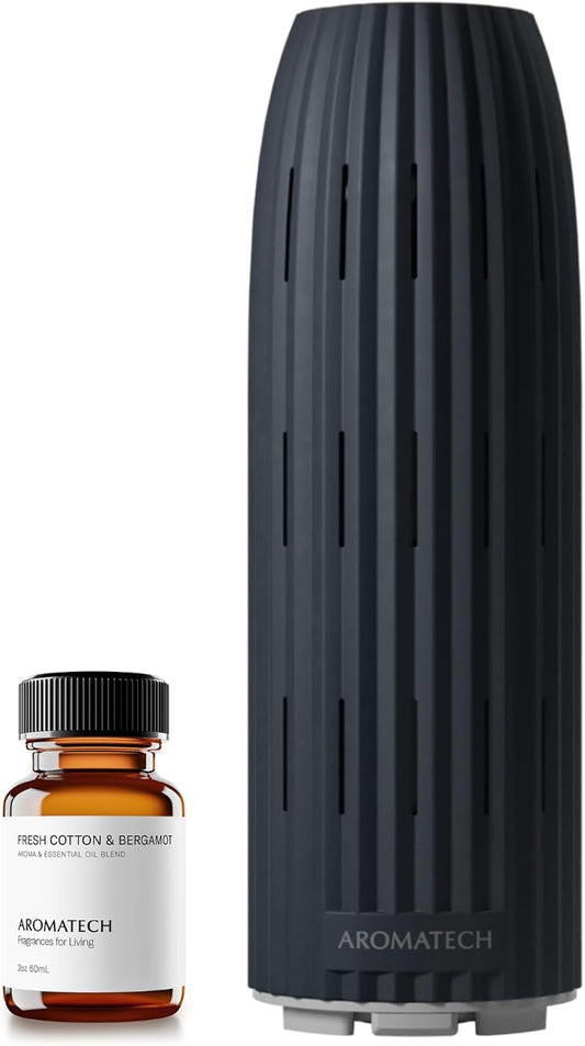 AromaTech Ambience Scent Diffuser for Essential Oil Blends & Fragrances – Waterless Scent Machine w/Bluetooth for Home, Bathroom Boutiques, Hotel, Spa – Charcoal with 60 ml Oil
