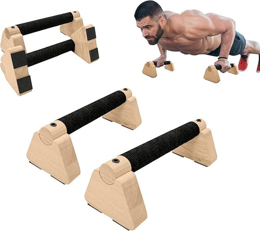 2 PCS Wooden Parallettes Bars, Wood Push Up Bars Calisthenics Equipment with Non-Slip Base, Pushup Handles Fitness Blocks for Men and Women Strength Training