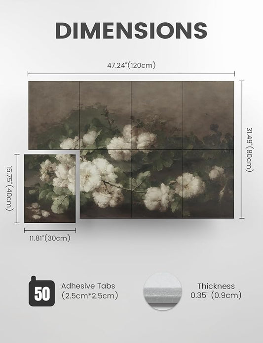 Wall Art Felt Bulletin Board,47''X31''Cork Boards Alternative Wall Panels-8-Pack with 50 Adhesive Tabs, Decorative Panels for Living Room and Recording Studio, Offices-Stilleven met gitaar en rozen