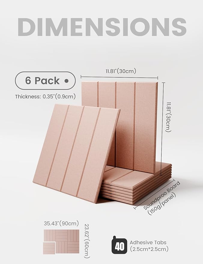 Felt Bulletin Board Tiles Large 36" x 24" Cork Board Alternative-6 Pack with 40 Adhesive Tabs, Thick Slat Wall Panels for Office Decor, Push Pin Board Wall Organizer Alternative - Pink