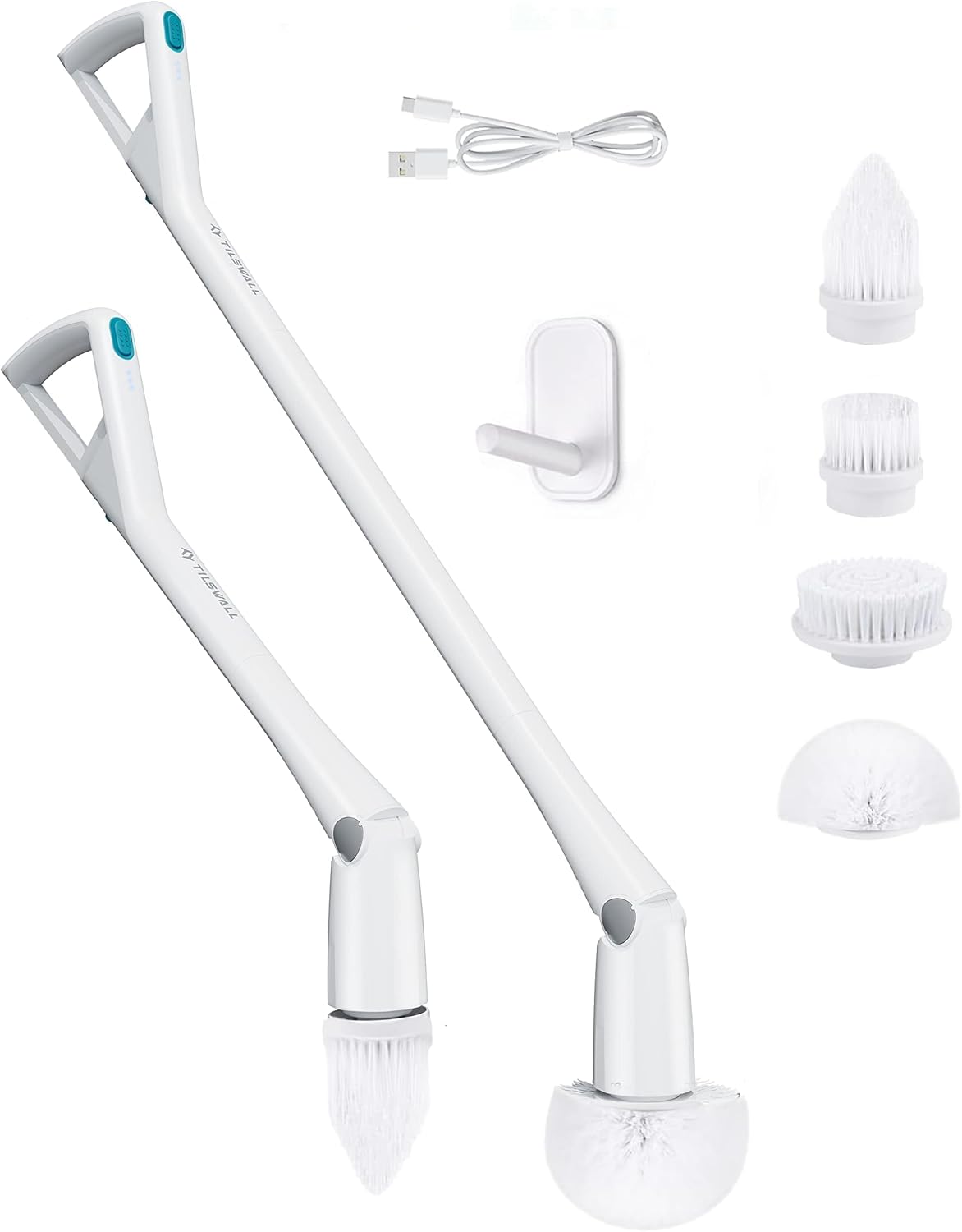 Tilswall Cordless Electric Spin Scrubber - Powered Shower & Tile Cleaning Brush with Detachable Handle, 2-Speed Modes & Extra Battery, for Bathroom Tub/Glass/Car Windows