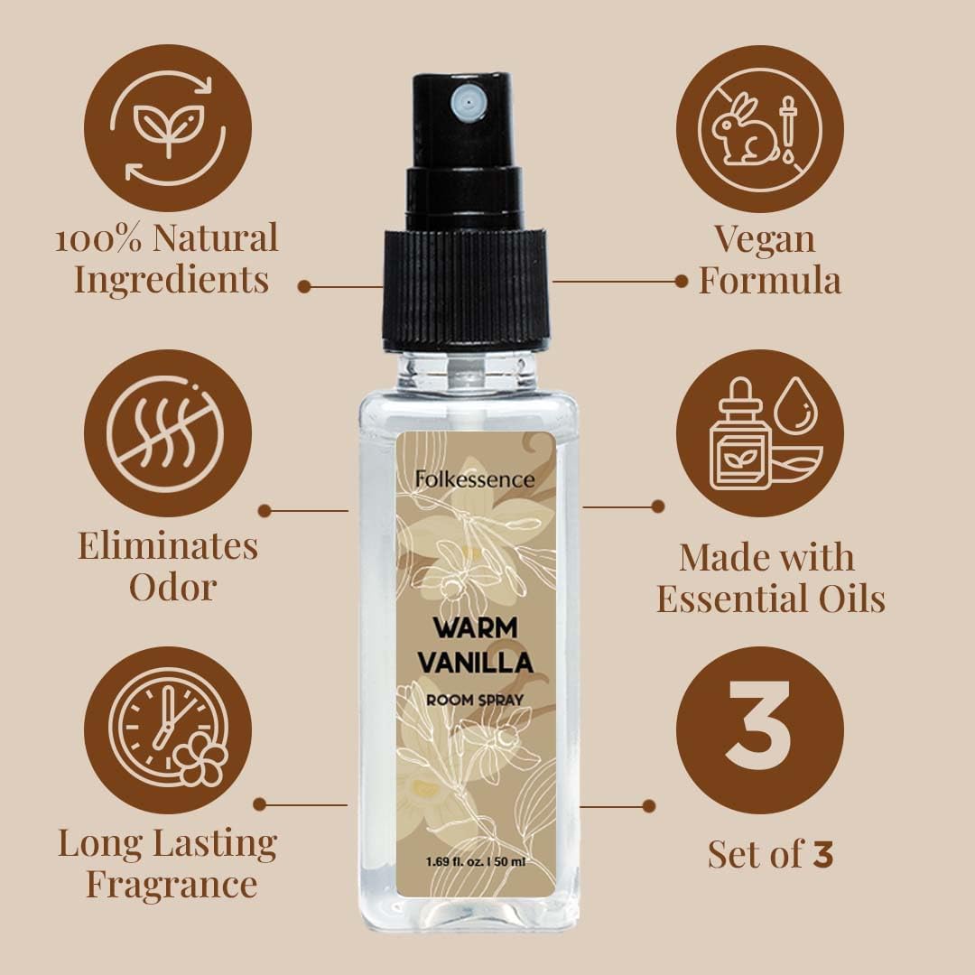 Folkulture Air Fresheners - Set of 3 Odor Eliminators | Vanilla Fragrance Spray for Home | Autumn Spice or Fall Scents Room Spray for Living Rooms, Bathrooms with Natural Essential Oils | 5.1 Oz