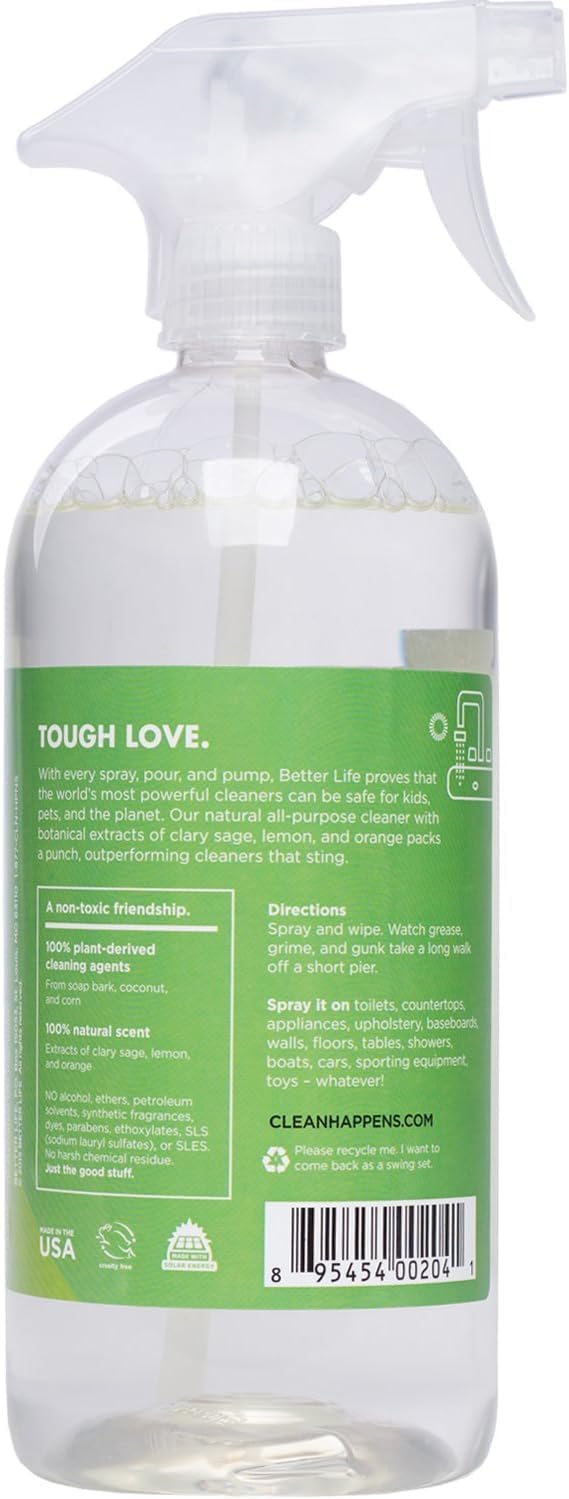 Better Life All Purpose Cleaner - Multipurpose Home and Kitchen Cleaning Spray for Glass, Countertops, Appliances, Upholstery & More - Multi-surface Spray Cleaner - 32oz Clary Sage & Citrus