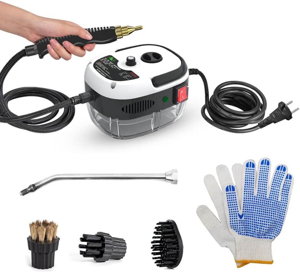 Irishom 2500W Portable Handheld Steam Cleaner High Temperature Pressurized Steam Cleaning Machine with Brush Heads and Gloves for Kitchen Furniture Bathroom Car