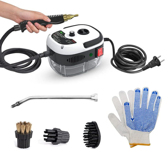 Irishom 2500W Portable Handheld Steam Cleaner High Temperature Pressurized Steam Cleaning Machine with Brush Heads and Gloves for Kitchen Furniture Bathroom Car