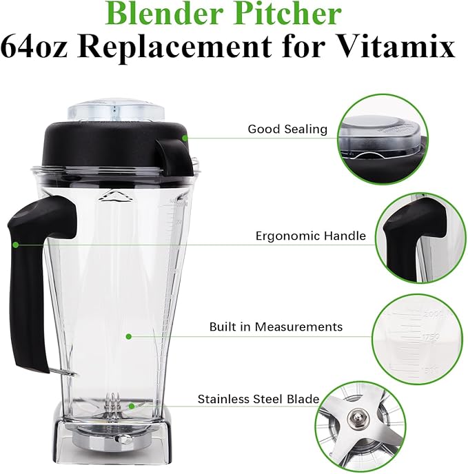 Blender Pitcher 64oz Replacement Compatible with Vitamix 5200 5000 5300 6300 7500 Pro200 750 VM0101 VM0102 VM0103 E310 E320 Commercial Blender Pitcher Cup Parts