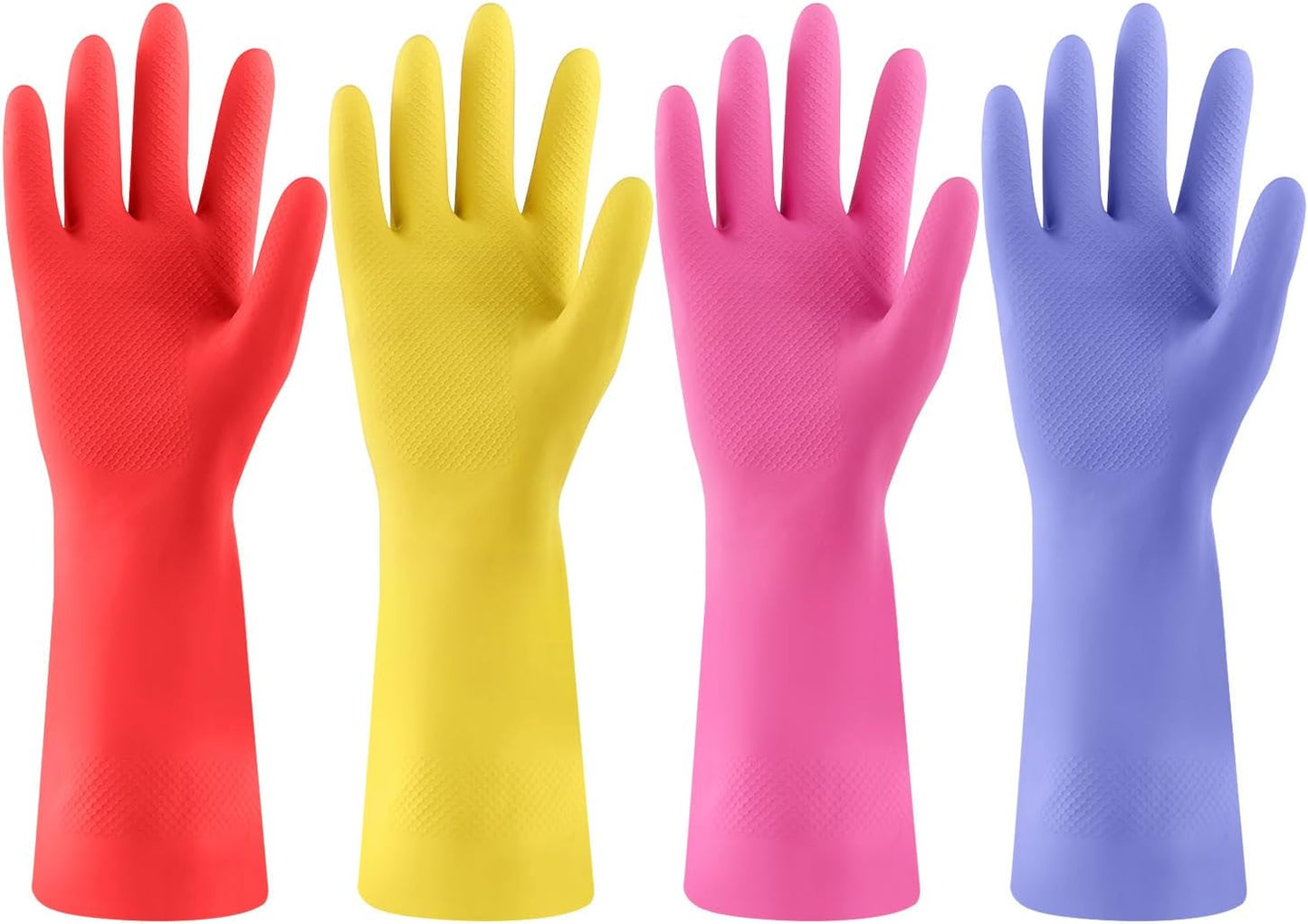 4 Pairs Rubber dishwashing gloves, Kitchen gloves for washing dishes, Household cleaning gloves Reusable Small Blue+Pink+Yellow+Red