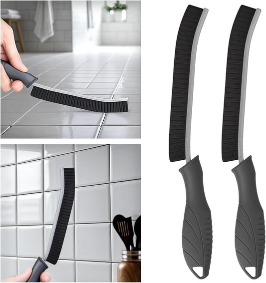 2 Pack Cleaning Brush, Grout Brush, Hard Bristle Crevice Cleaning Brush, Multifunctional Deep Cleaning Supplies for Swimming, Walls, Shower, Bathroom, Tile, Kitchen,Tub, Sink, Toilet (Grey)