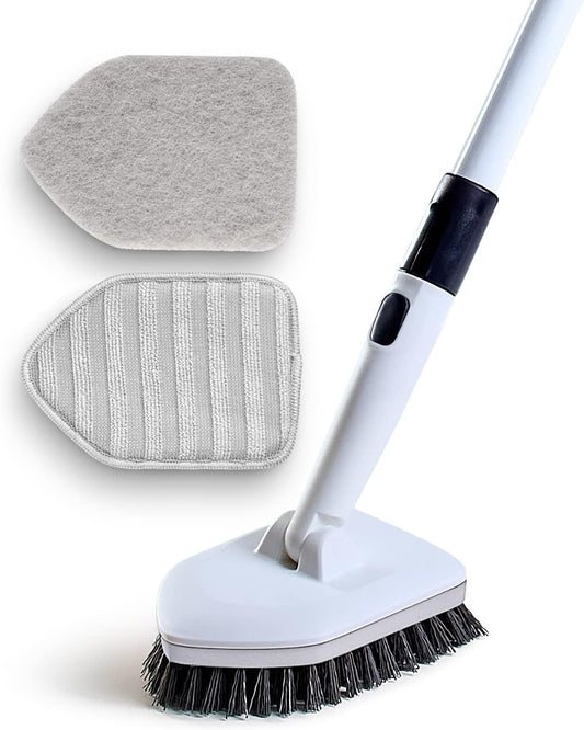 Shower Scrubber 3 in 1 Extendable Long Handle 58" Cleaning Brush - Non Scratch Shower Brush for Cleaning Bathroom Kitchen Toilet Wall Tub Tile (Gray)