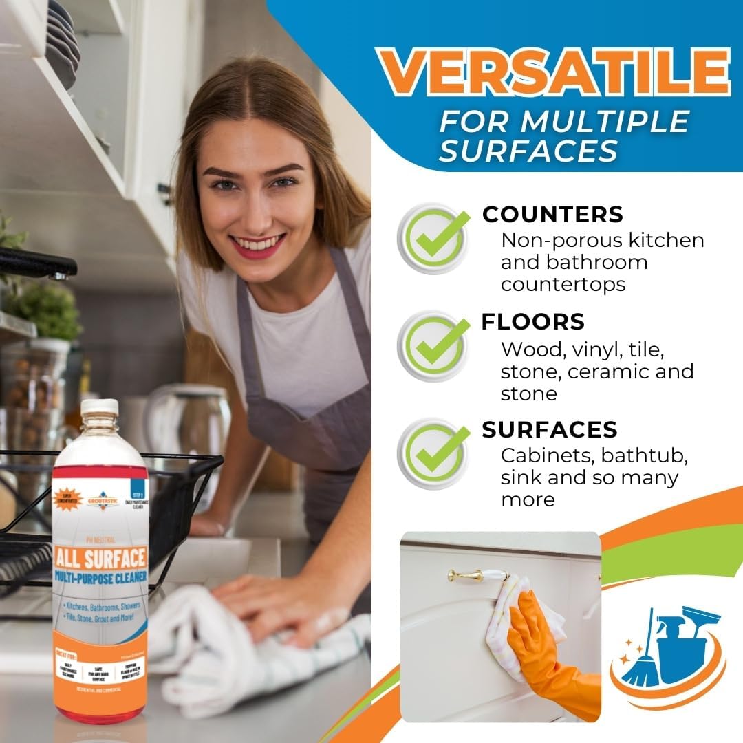 All-Surface Daily Cleaner Concentrate – pH-Neutral, Residue-Free Formula for Tile, Grout, Natural Stone, LVP, Laminate & Sealed Wood – Kitchens, Bathrooms, Showers & Floors
