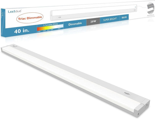 LED Under Cabinet Lighting Hardwired or Plug in, 40 Inch 20W, Dimmable 5 Color 2700K/3000K/3500K/4000K/5000K, Linkable Eyes Care Design Counter Lights for Kitchen, Sink, ETL Listed, White