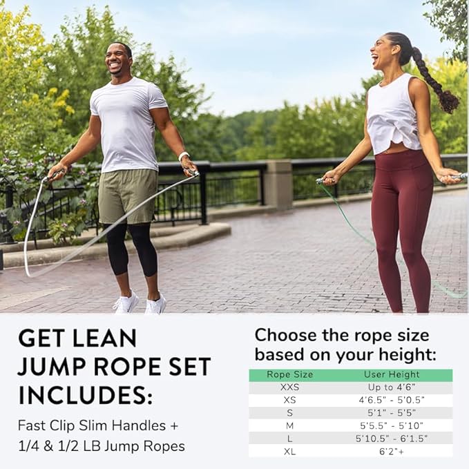 Crossrope Get Lean Set - Weighted Jump Rope- 1/4 LB and 1/2 LB Ropes - Slim Handles