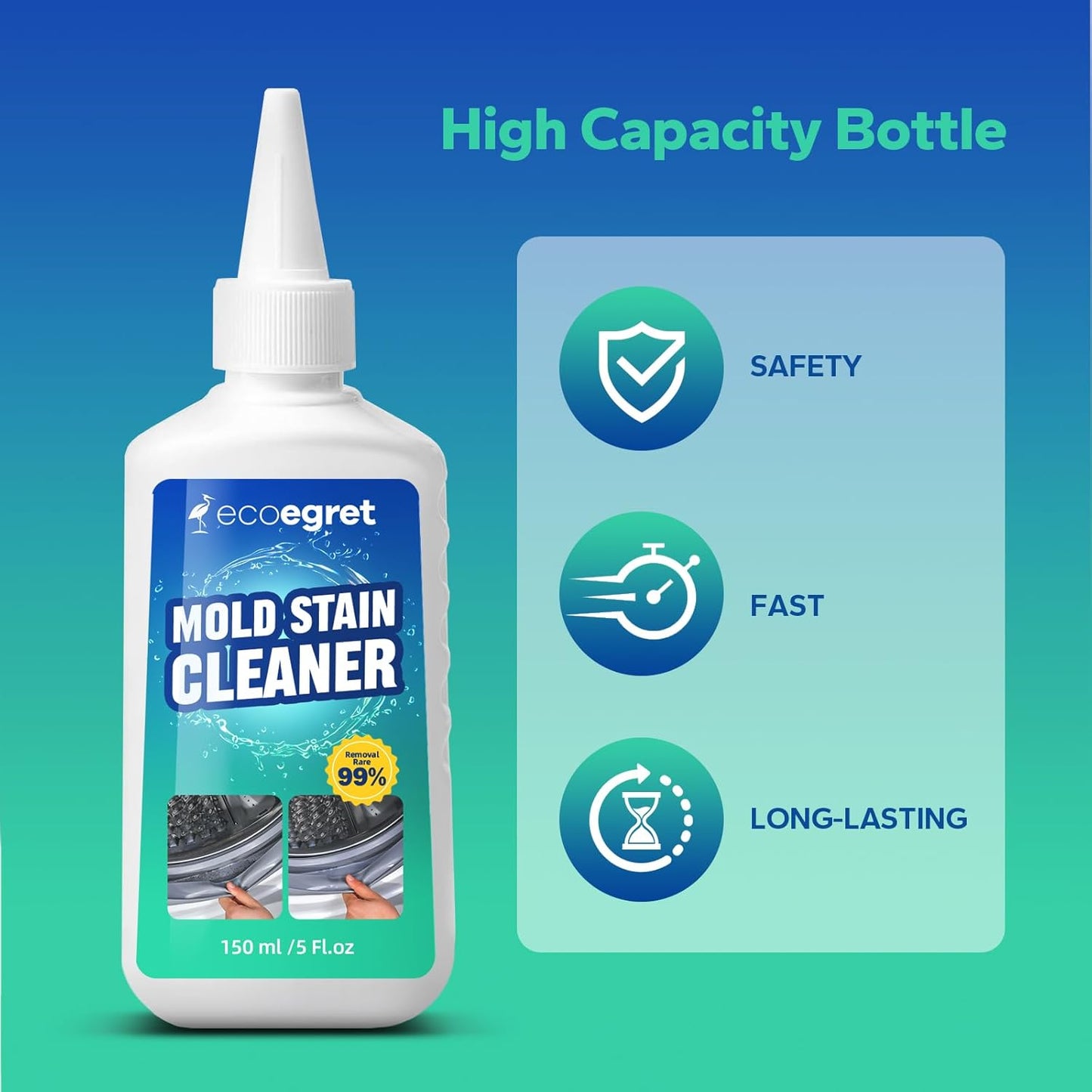 Mold Stain Remover Gel (5 Fl Oz), Multifunctional Mold Stain Remover, Heavy Duty Stain Gel Cleaner for Front Loader Washing Machine Seal, Bathroom Grout, Shower, Caulk