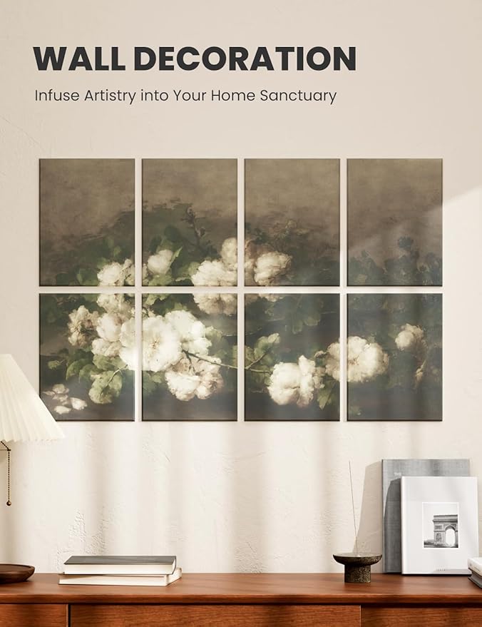 Wall Art Felt Bulletin Board,47''X31''Cork Boards Alternative Wall Panels-8-Pack with 50 Adhesive Tabs, Decorative Panels for Living Room and Recording Studio, Offices-Stilleven met gitaar en rozen