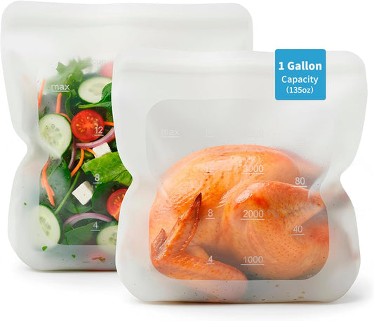 Reusable Premium Silicone Food Storage Gallon Bag 135oz,XXL - 2 PCS Food Storage Bag,Freezer Container,Sous Vide,Kitchen Organization,And Meal Prep Bags Microwave,Dishwasher,Oven Safe, BPA Free
