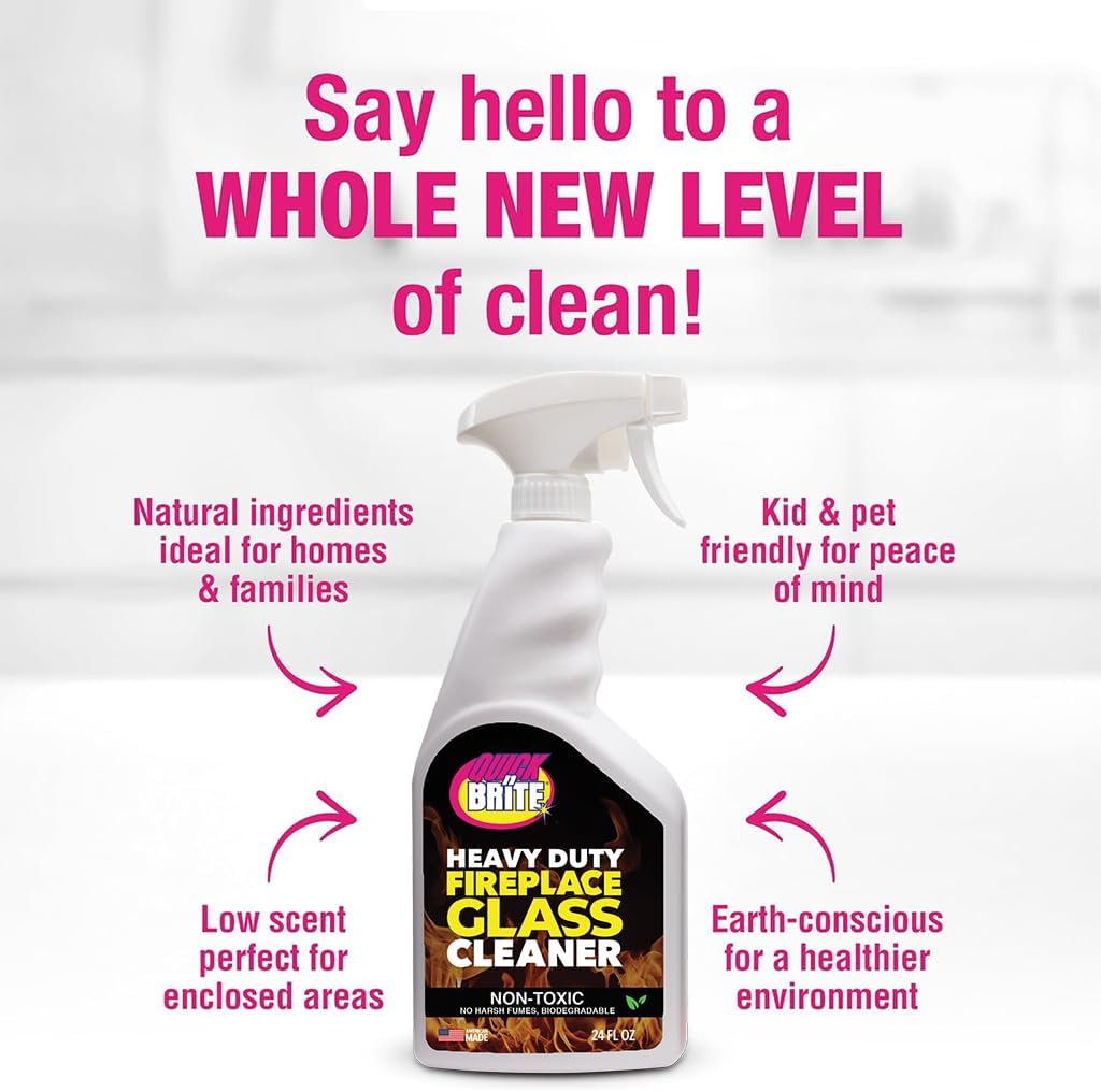 Quick 'n Brite Fireplace Glass Cleaner 24oz, Nonabrasive Cleaning Spray for Oven, Cooktops, Ceramic-Glass, Microwave Glass