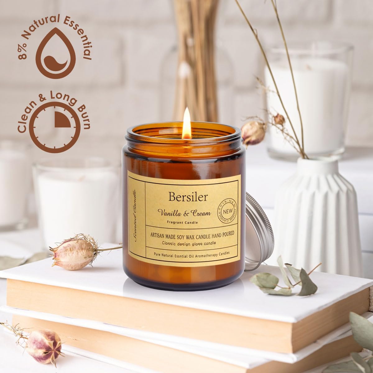 Vanilla Cream Scented Candles, Candles for Home Scented Aromatherapy Candles, Stress Relief and Relax Candle Gift for Women Birthday Christmas, 7oz Soy Wax Candle