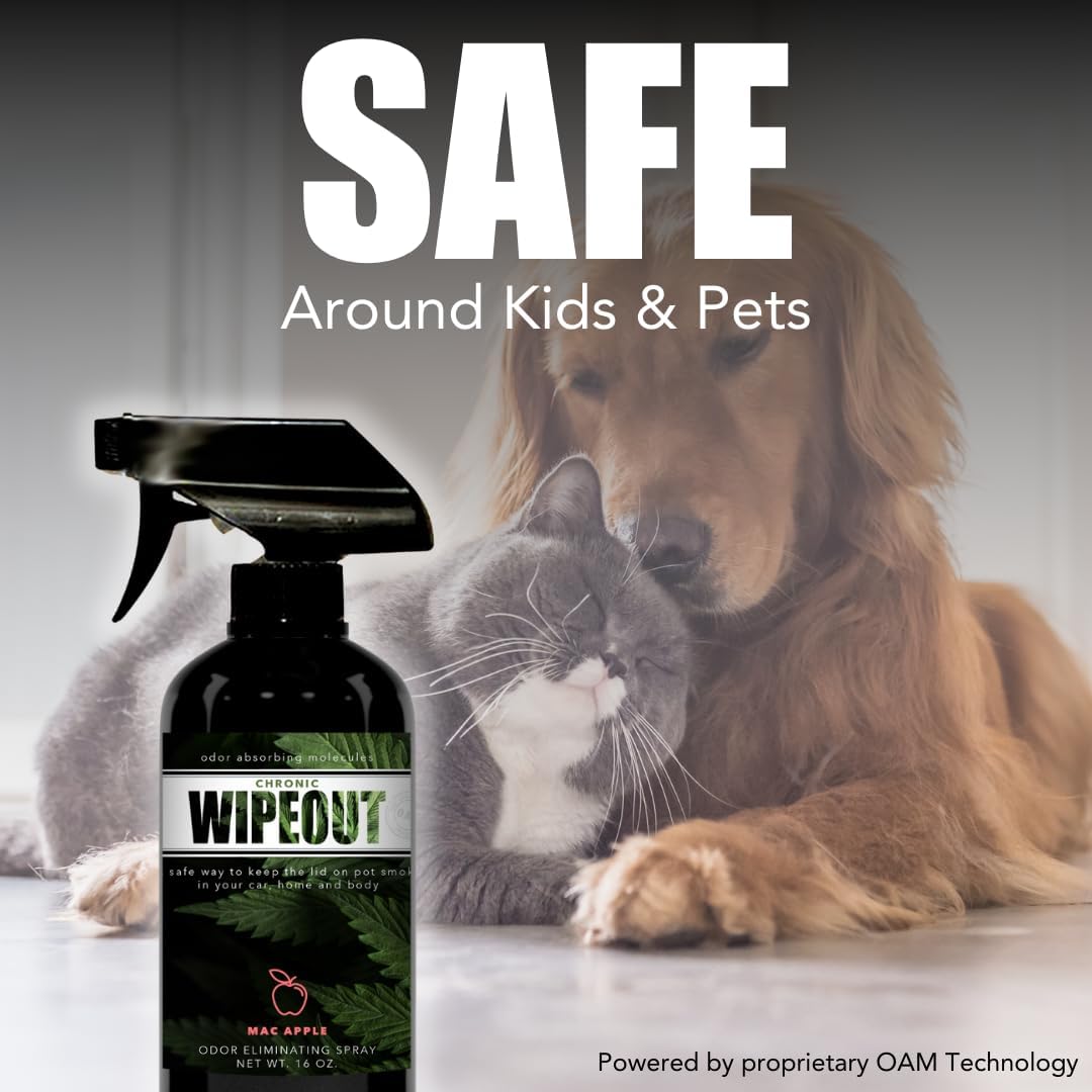 Chronic Wipeout Smoke Odor Eliminator Spray For Strong Odor - Highly Effective for Deodorizing Homes, Clothes, Cars, Office, Hands, & Hair from Smoke Smells - 1 16 oz Bottle Apple Fragrance