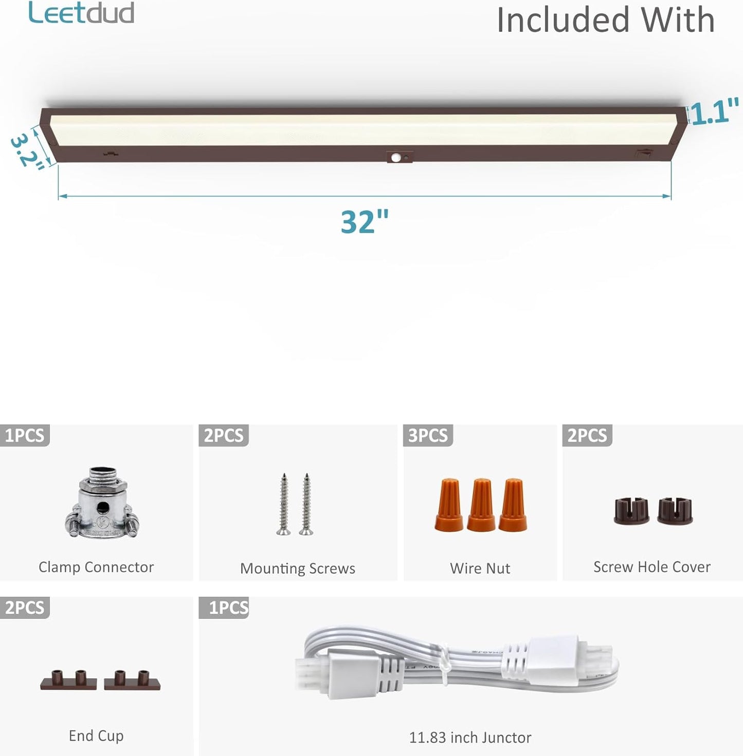 Under Cabinet Lighting Motion Sensor Hardwired, 32 Inch 16W Dimmable, 5 CCT 2700/3000/3500/4000/5000K, Eyes Care Design Linkable Under Counter Lights for Kitchen, Sink, ETL Listed, Bronze