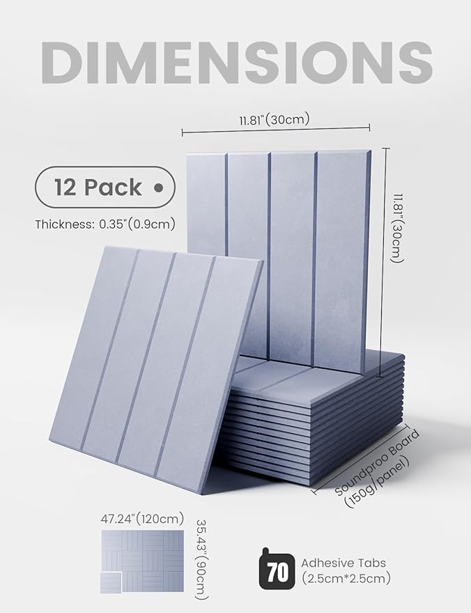 Large Felt Bulletin Board 48" x 36" Cork Board Alternative-12 Pack with 70 Safe Removable Adhesive Tabs, Cork Boards for Walls for Home Office Classroom Pin Board (Soft Periwinkle)