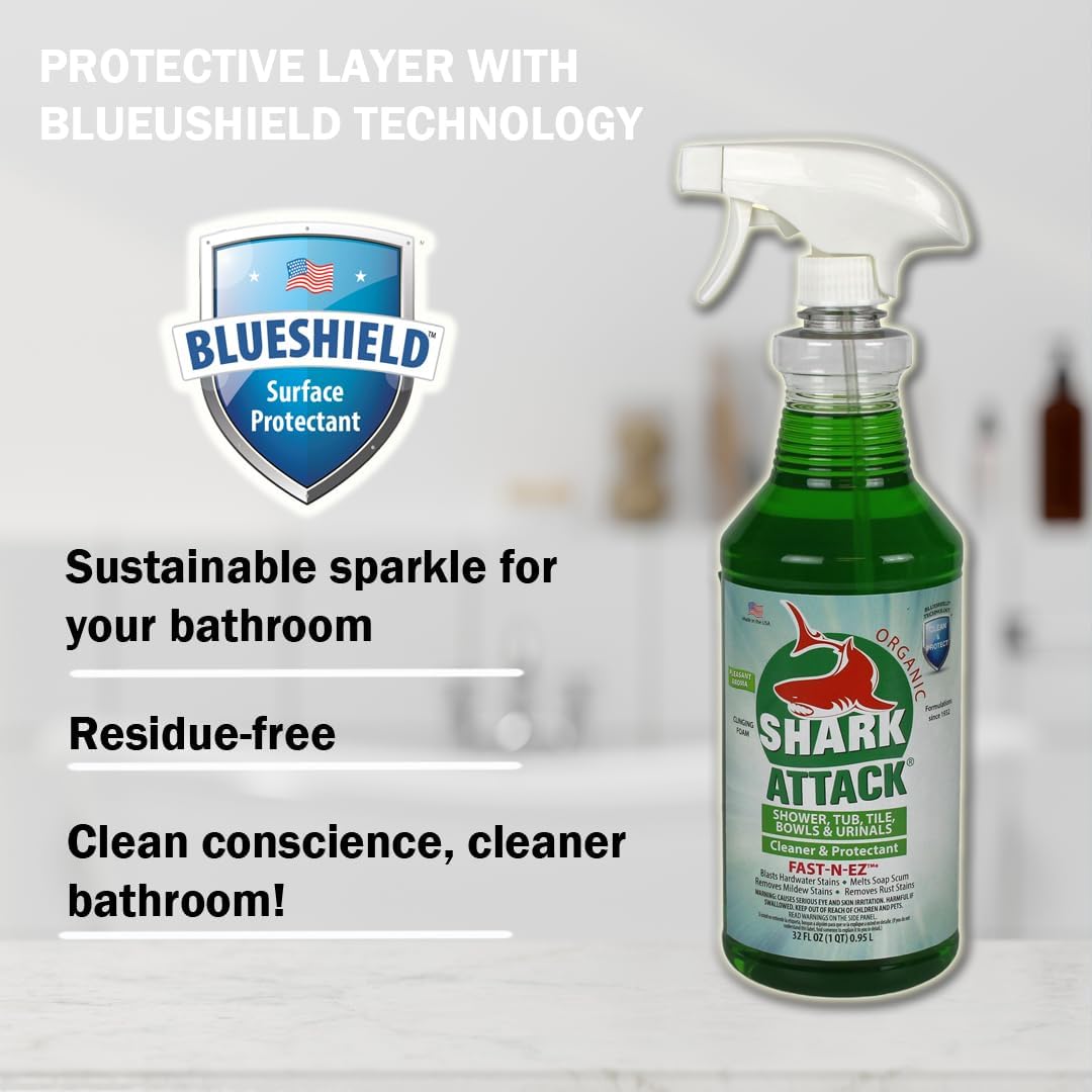 Shark Attack Organic - Bathroom Cleaner & Protectant, Shower Tile Cleaner, Soap Scum and Buildup Cleaner & Protectant - 32 oz (12)