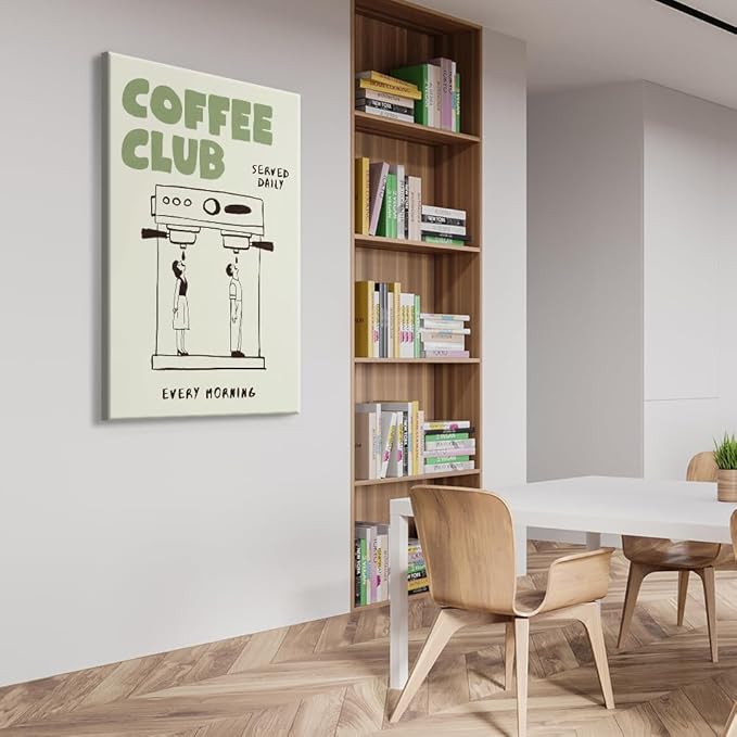 Funny Coffee Club Canvas Print Poster Served Daily Every Morning Sign Wall Art Minimalist Kitchen Whimsical Painting Home Decor Aesthetic Pictures for Living Room Cafe Bar 20x30inch Unframed