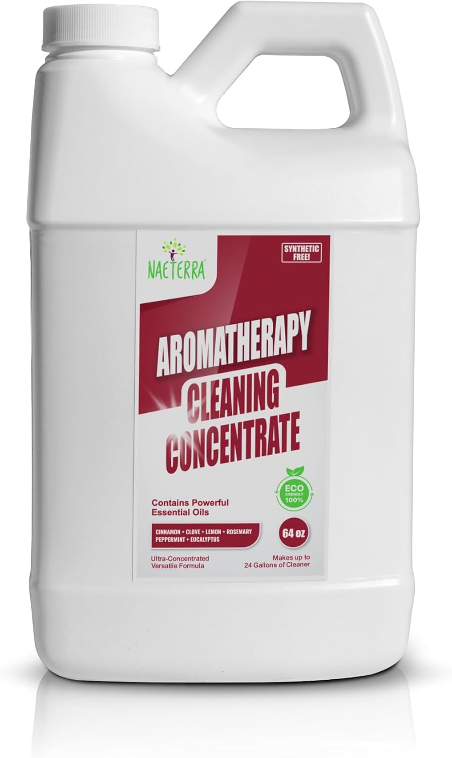 Naeterra Aromatherapy Cleaning Concentrate 64 oz Natural Multi-Surface Cleaner, Plant-Based and Biodegradable, Makes 24 Gallons, Cleaning Essential Oil Formula, Safe for Families and Pets