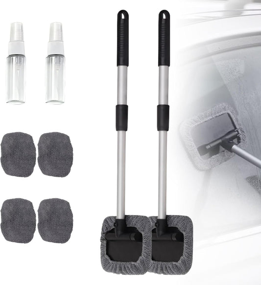 Windshield Window Cleaner Tool, Magnetic Car Window Cleaner Tool,180° Expandable Cleaner Tool with Microfiber Pads and Spray Bottles, Cleaning Supplies for Auto Glass Home (2 Set)