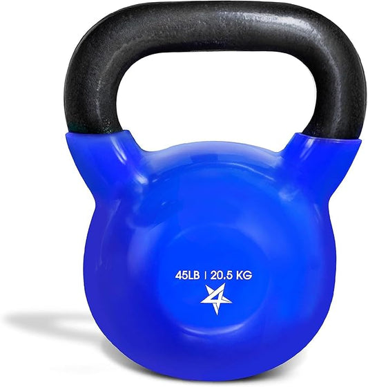 Yes4All Kettlebell, 5-100 LB Vinyl Coated Cast Iron Strength Training Kettlebells for Home Gym Exercises, Fitness, Full Body Workout Equipment, Push Ups, and Grip Strength