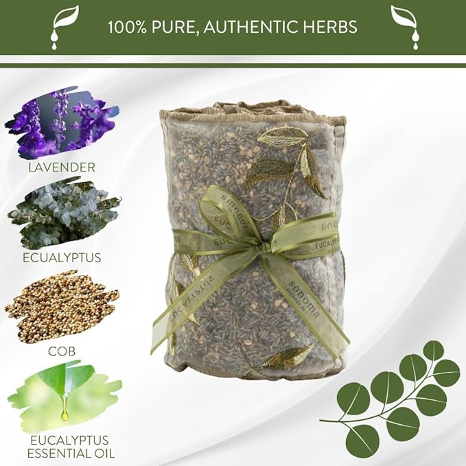 Sonoma Lavender, Dried Eucalyptus and Lavender Sachets by The Yard for Drawers and Closets, Natural Air Freshener for Home, Car, Bag, Room, and Closet