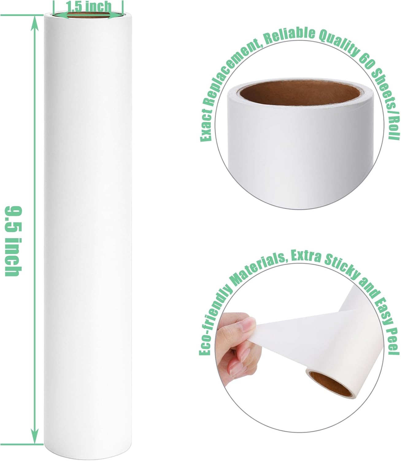 9.5 inch Lint Roller Refills Only, Fit for 9.4/9.45/9.5 inch Large Lint Rollers for Floor Carpet Couch, Extra Sticky Pet Hair Lint Roller Refill 5 Pack, Total 300 Sheets (9.5'' Wide)