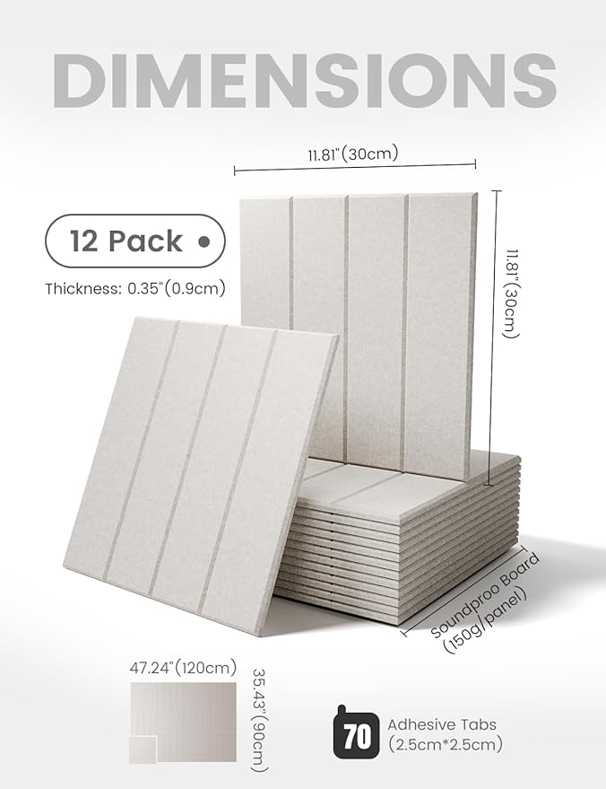 Felt Bulletin Board Tiles Large 48" x 36" Cork Board Alternative-12 Pack with 70 Adhesive Tabs, Thick Slat Wall Panels for Office Decor, Push Pin Board Wall Organizer Alternative -Oatmeal